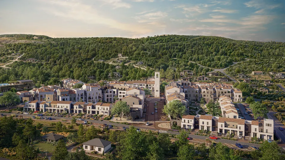 Панорама ЖК La Torre Premium Village среди леса и гор Краснолесья